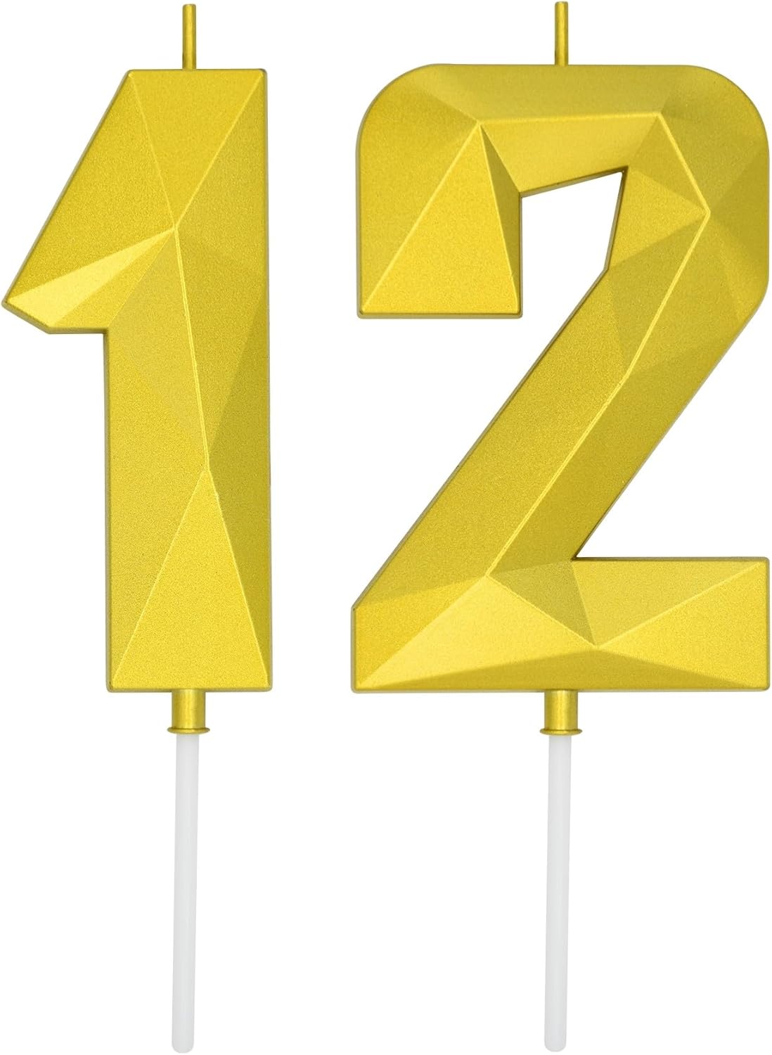 DERVENTA Large Birthday Candle Number 3D Gold 3.7 inch Party Celebration Anniversary Decoration Cake Topper 1 Piece (Number 12 Gold)