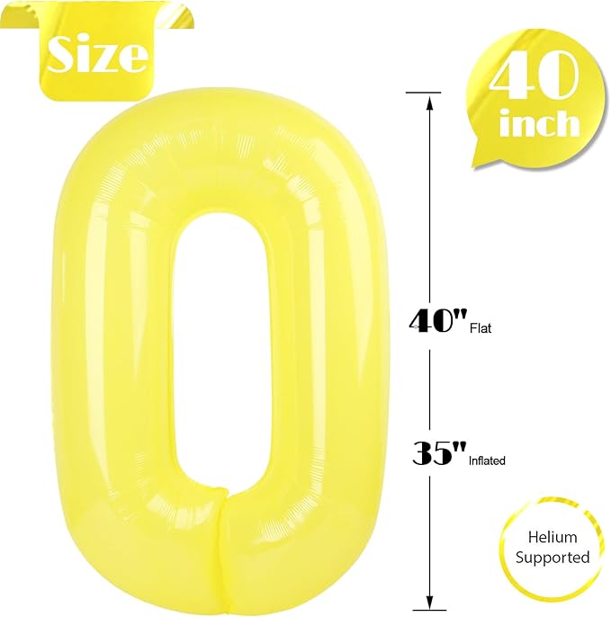 Yellow Number 0 Balloon 40 Inch, 0 Balloon Number for 10th 20th 30th 40th 50th 60th Birthday Decorations, Yellow Party Supplies