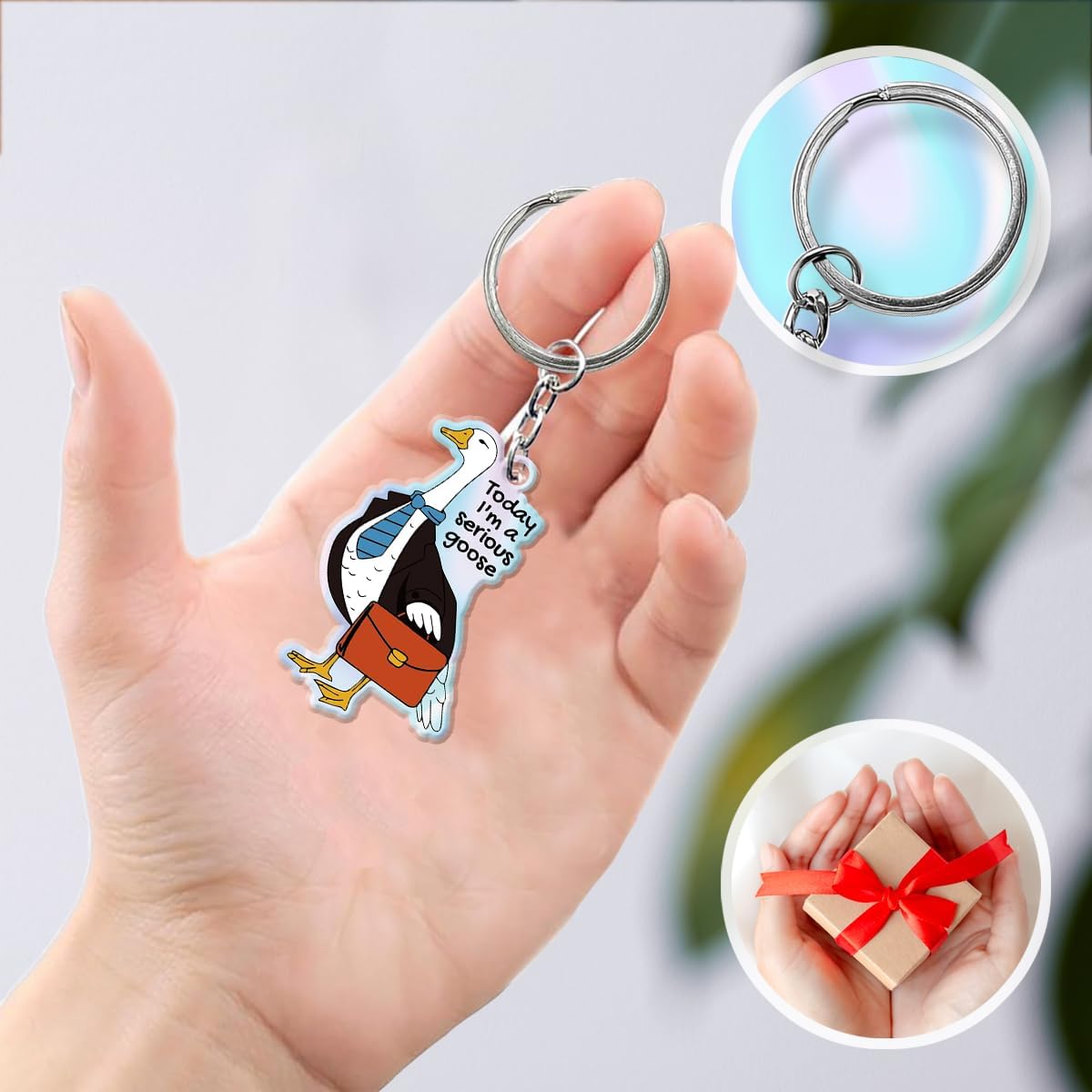 Funny Silly Goose Keychain for Women, Cute Goose Decor Acrylic Accessories Gag for Friends Coworkers Gifts