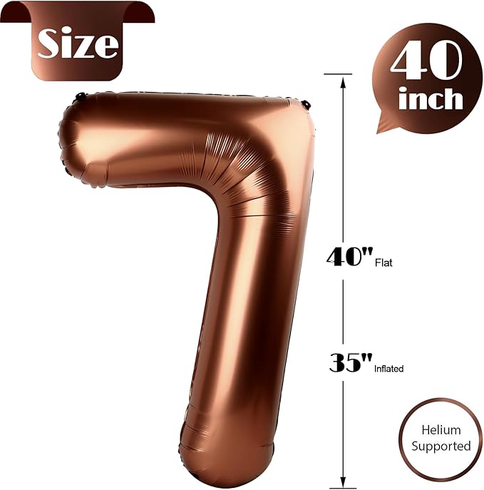 Dark Brown 7 Balloon, Coffee Brown Number Balloons 40 Inch, 7th Chocolate Birthday Decorations for Kids Girls Boys Party Decoration for Women Men, Number 7 Balloon