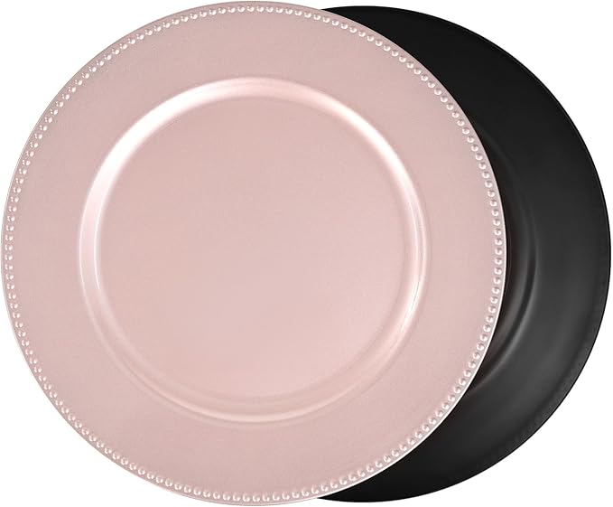 50 Pcs Rose Gold Charger Plates Bulk, 13" Round Beaded Plate Chargers, Decorative Dinner Chargers Plastic Table Charger for Wedding Holiday Party Baby Shower Event Decoration (Rose Gold)