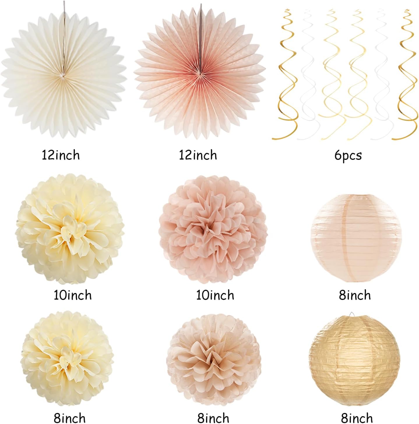 Champagne-Gold Beige Fall Bridal-Shower Party-Decorations - 36pcs Bride To Be Banner,Bachelorette Paper Lanterns,Wedding Streamers Garland,Boho Peach Tissue Pom Poms Flower Fan Decor Supplies Burgleda