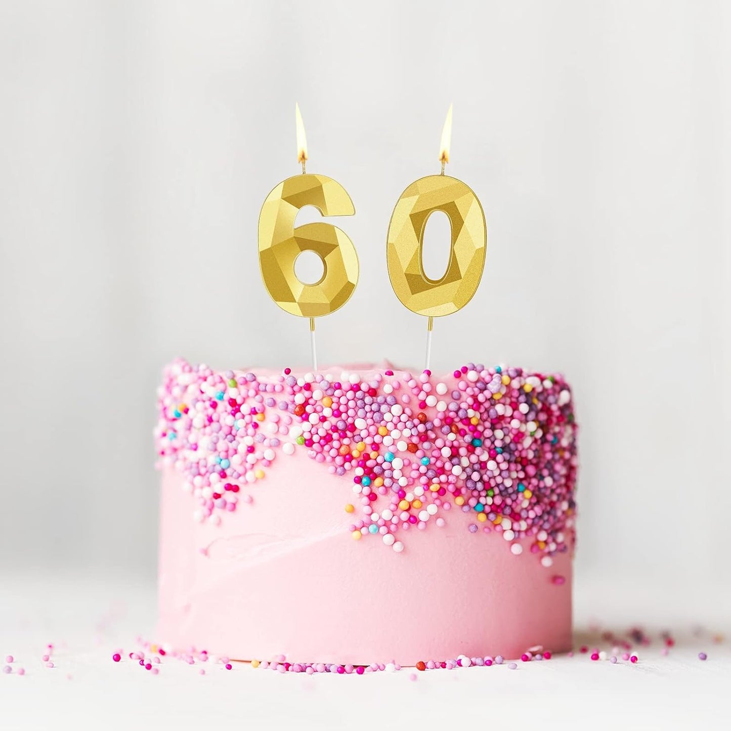 Nuanchu 60th Birthday Candles Cakes Number Candle Cake Topper Decoration 3D Diamond Shape Cake Candles for Birthday Wedding Anniversary Celebration Party Supplies(Gold)