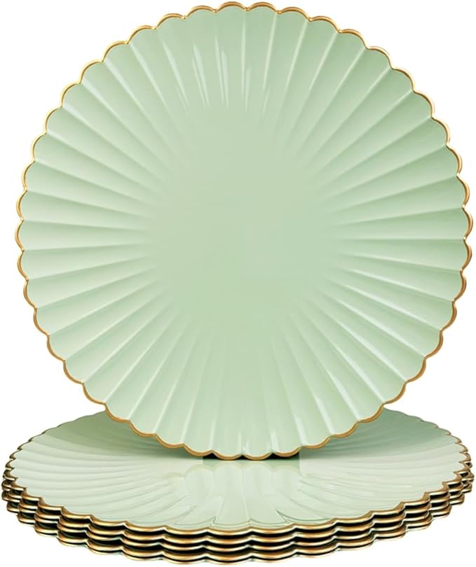Light Green Charger Plates, 13 Inch Plastic Round Dinner Charger Plates for Wedding Party, Tabletop Decor. (Set of 6)