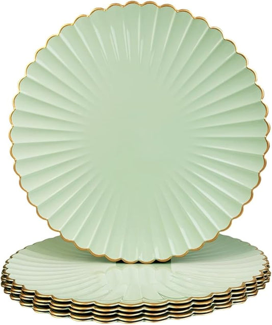 Light Green Charger Plates, 13 Inch Plastic Round Dinner Charger Plates for Wedding Party, Tabletop Decor. (Set of 6)