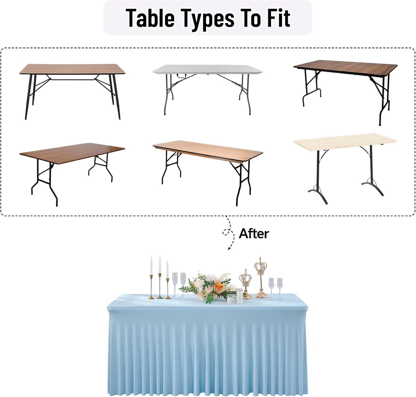 leegleri 4 Pack Blue Spandex Tablecloths for 8 Foot Rectangle Tables, Wrinkle Free Fitted Table Cloths 8ft Stretchy Table Cloth Cover with Skirt for Parties Weddings Birthday Banquet Baby Shower