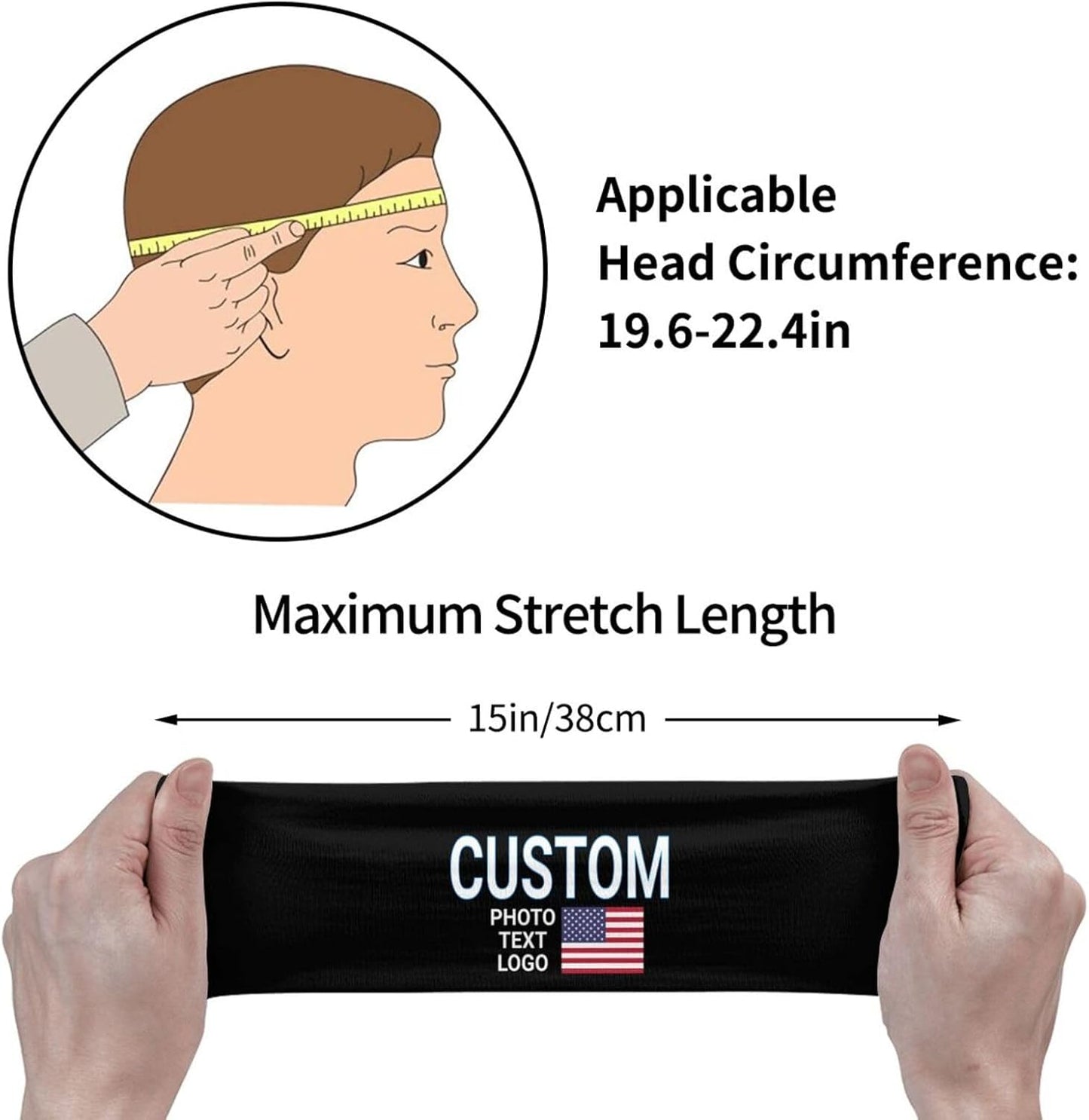 Custom Sports Headband Sweatband Bandana Add Your Photo Logo Text Number, Bulk Customized Unisex Sports Moisture Wicking Breathable Elastic