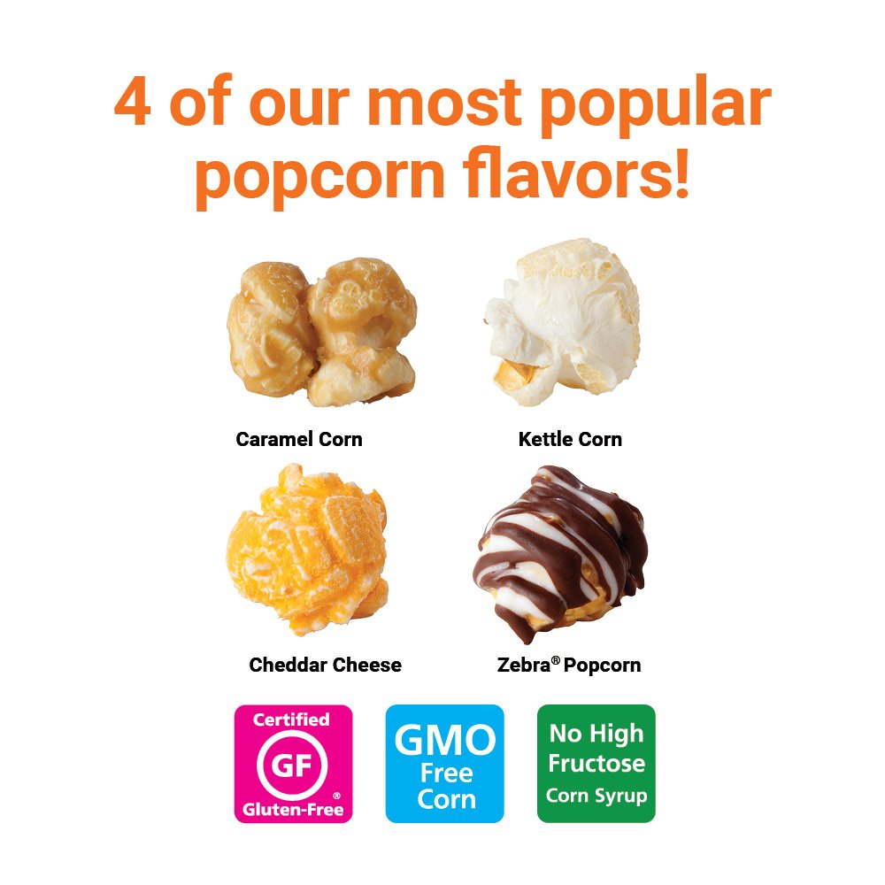 Popcornopolis Gourmet Popcorn Cone Variety Pack (12-Count) – Zebra, Cheddar Cheese, Caramel & Kettle Corn Popcorn, Great for Gifting & Sharing