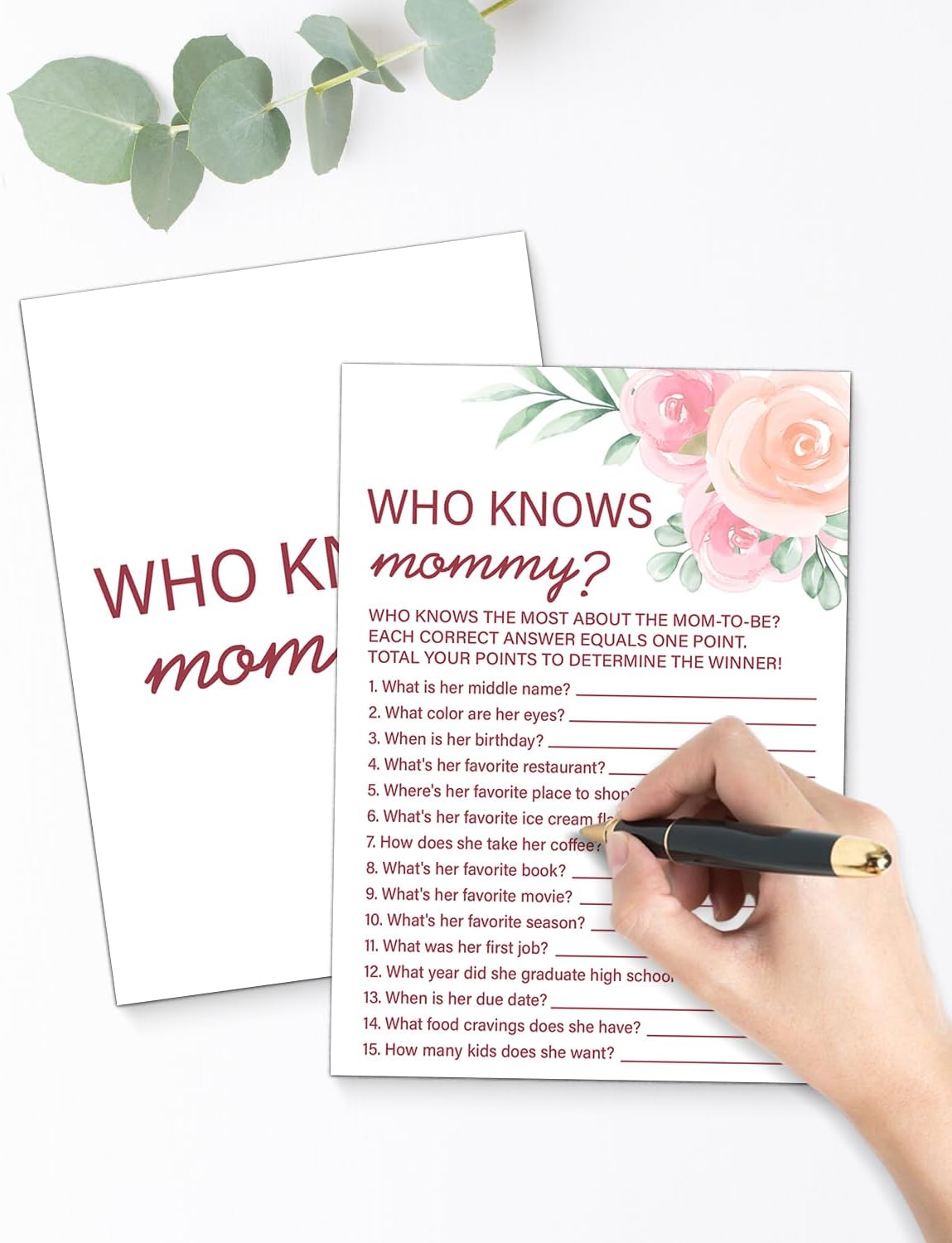 Who Knows Mommy Best Baby Shower Games for Girl, Baby Shower Ideas, Gender Reveal Games, 20 Floral Game Cards for Guests