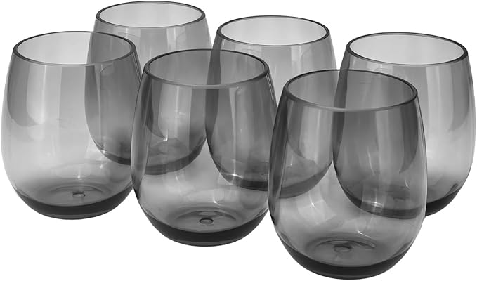 Set of 6 Acrylic Wine Glasses, 20-ounce Plastic Tumbler for Home Party Use,BPA Free,Dishwasher Safe (Grey)