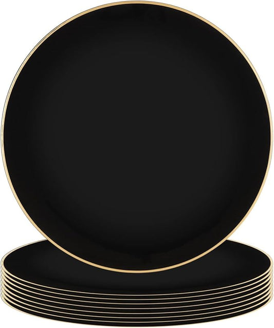 PARTY BARGAINS 13-Inch Charger Plates - 8 Pack, Organic Collection Black Gold Rim, Heavy-Duty Disposable Chargers for Elegant Dining - Ideal for Weddings and Formal Events