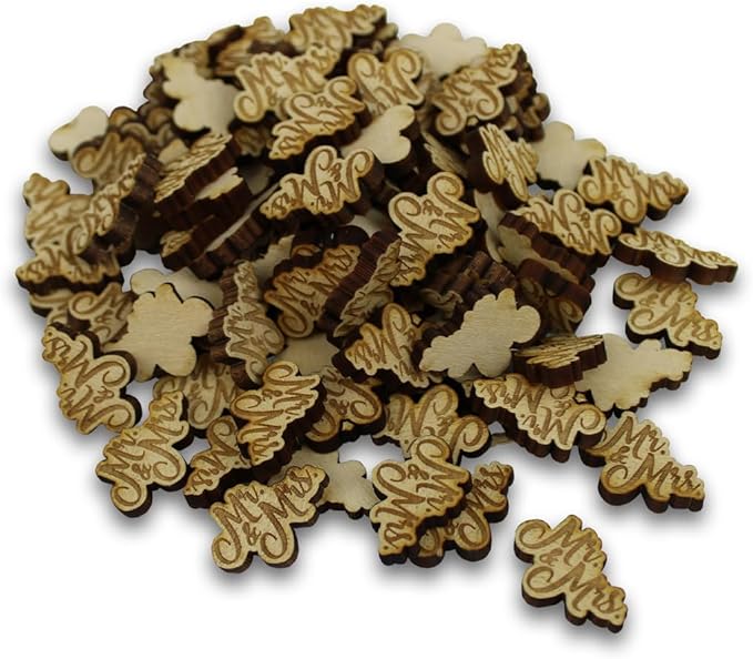 Confetti - Engraved Wood - Rustic Wooden Wedding Decor Party Table Scatter Decorations (Mr. & Mrs.)
