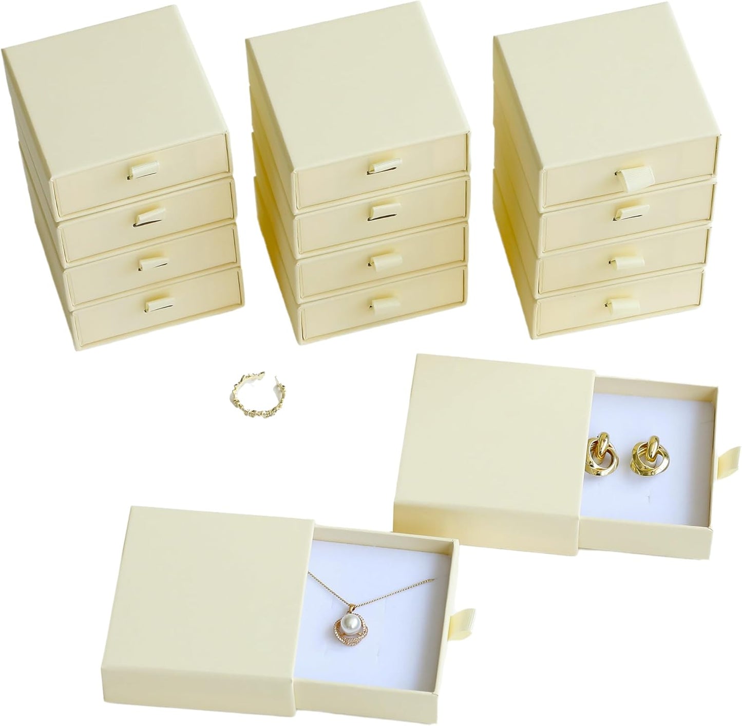 40Pcs Beige Small Jewelry Boxes 3.54×3.54×1.26in Cardboard Jewelry Gift Boxes Jewelry Packaging for Small Business for Necklace Ring Bracelet Earring Display Box