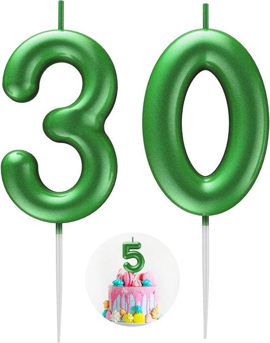 Green Number 30 Candle Happy Birthday 3D Number Candles for Birthday Cake Party Decoration Wedding Anniversary Celebration Supplies