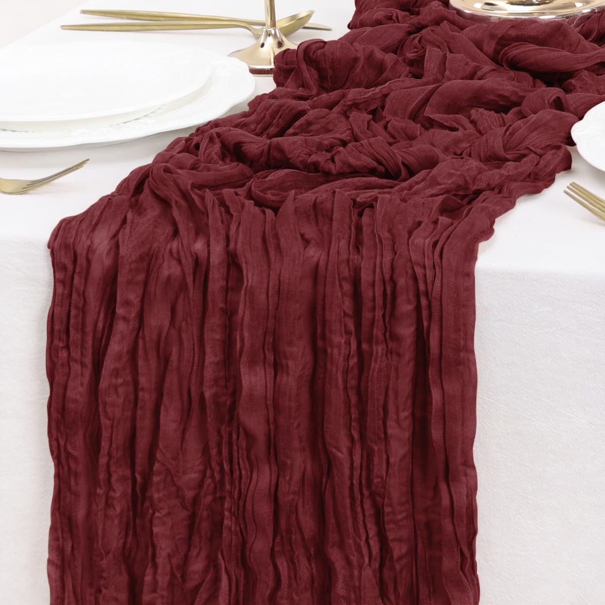 Burgundy Table Runner Cheesecloth Table Runner 10FT Farmhouse Table Runners 120 Inches Fall Table Decor Dining Room Centerpiece Wedding Boho Baby Shower Birthday