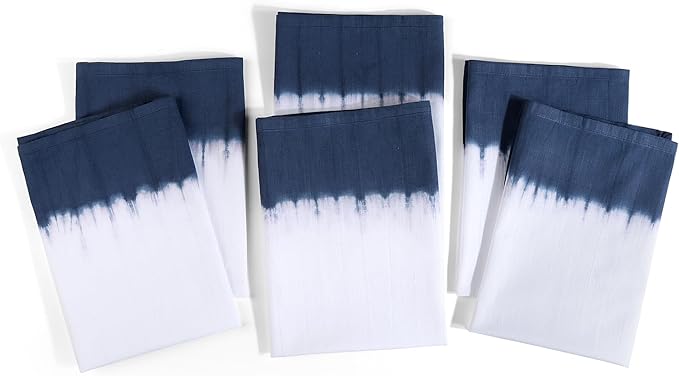 FINGERCRAFT Cloth Napkins Set of 6 Cotton Blend Tie Dye 20x20 Inch Large Size Dinner Napkins Cloth Perfect for Parties Dinners Weddings Cocktail Christmas Easter Royal Blue Ikat