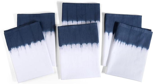 FINGERCRAFT Cloth Napkins Set of 6 Cotton Blend Tie Dye 20x20 Inch Large Size Dinner Napkins Cloth Perfect for Parties Dinners Weddings Cocktail Christmas Easter Royal Blue Ikat