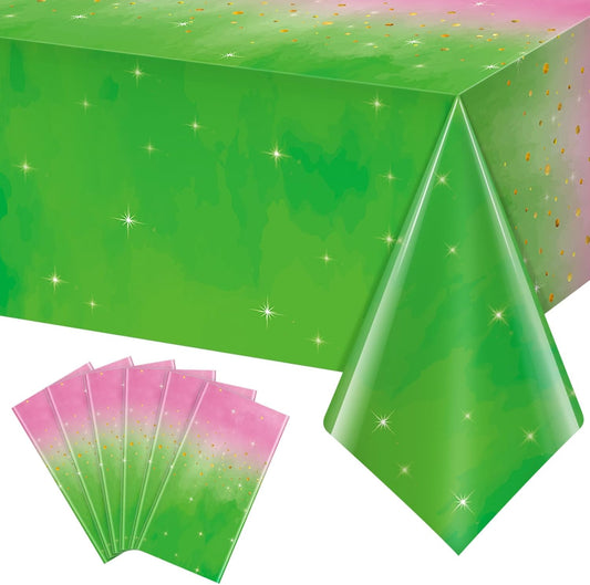 6pcs Witch Party Decorations Tablecloth,Pink and Green Disposable Rectangle Plastic Table Cloth,Witch Theme Table Cover for Kids Baby Shower Wedding Birthday Party Supplies Decors,54 x 108Inch