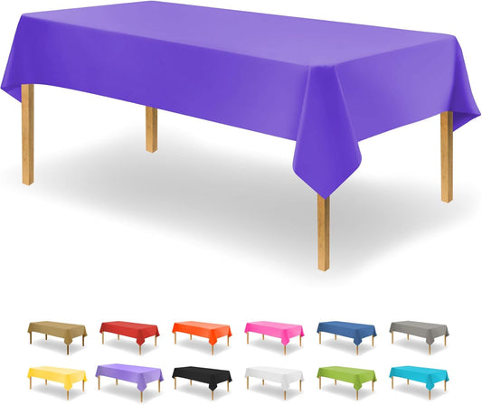 Purple Disposable Plastic Tablecloth for Rectangle Tables (48 Pack) Premium Decorative Table Cloths for Parties, Events & Weddings, Indoors & Outdoors, 54 x 108 inche