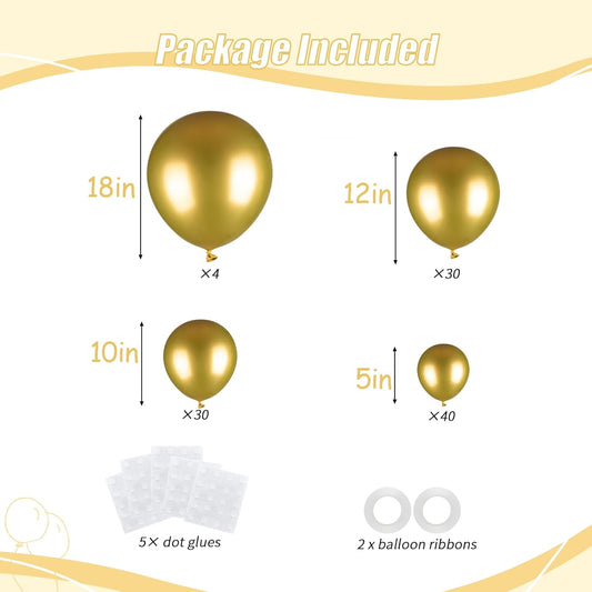 104pcs Metallic Gold Balloons - 18/12/10/5 Inch Chrome Gold Latex Balloons Garland Arch Different Sizes Pack for Birthday, Wedding, New Year's Eve Party Decorations