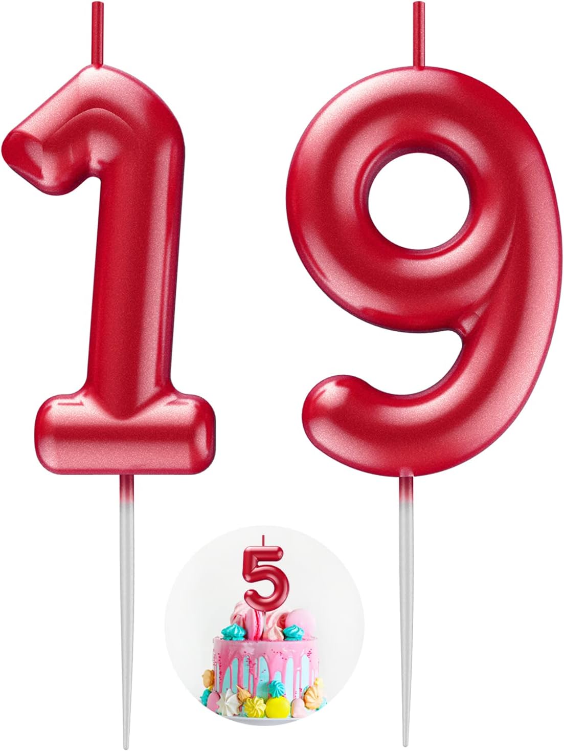 Red Number 19 Candle Happy Birthday 3D Number Candles for Birthday Cake Party Decoration Wedding Anniversary Celebration Supplies