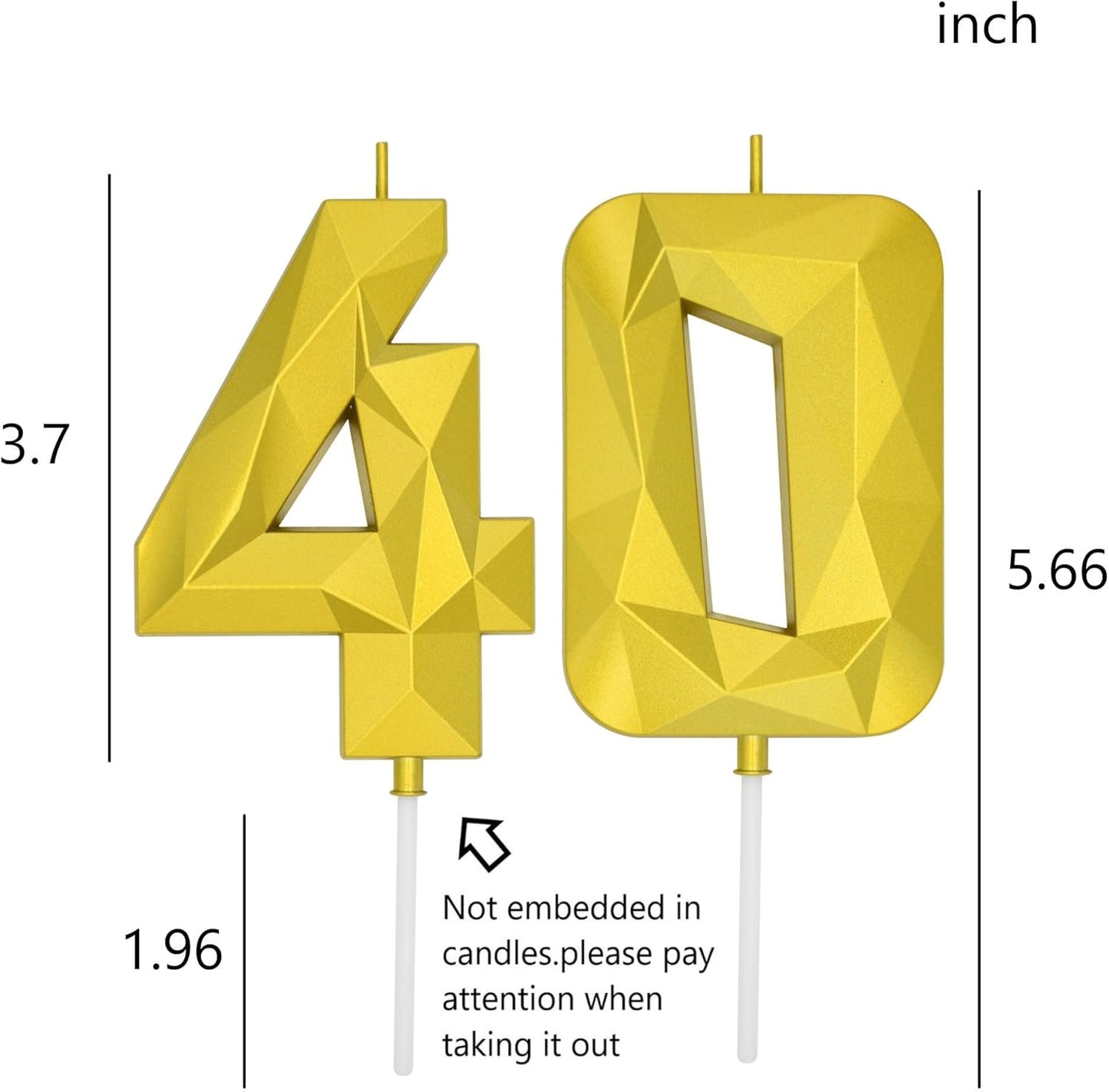 DERVENTA Large Birthday Candle Number 3D Gold 3.7 inch Party Celebration Anniversary Decoration Cake Topper 1 Piece (Number 40 Gold)