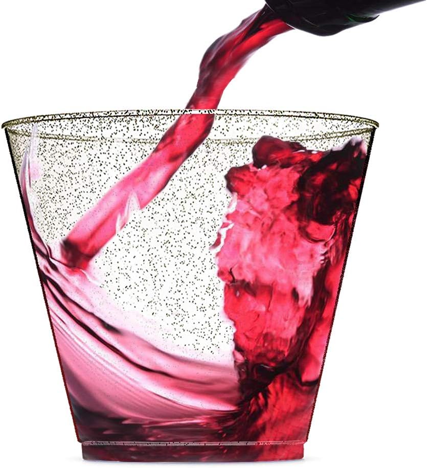 WDF 200pcs 9OZ Silver Cups, Plastic Disposable Premium Wedding Silver Glitter Plastic Cups for Christmas Party