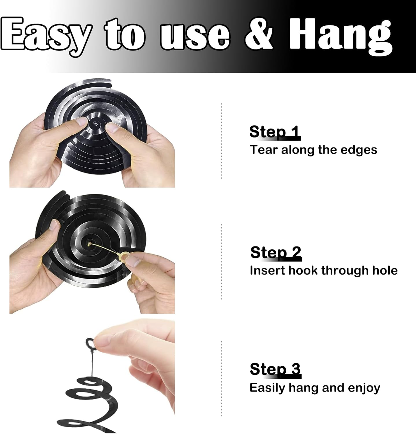 30pc Hanging Swirl Decorations Black and Silver Party Streamers for Ceiling 24" Swirl Spiral Decorations
