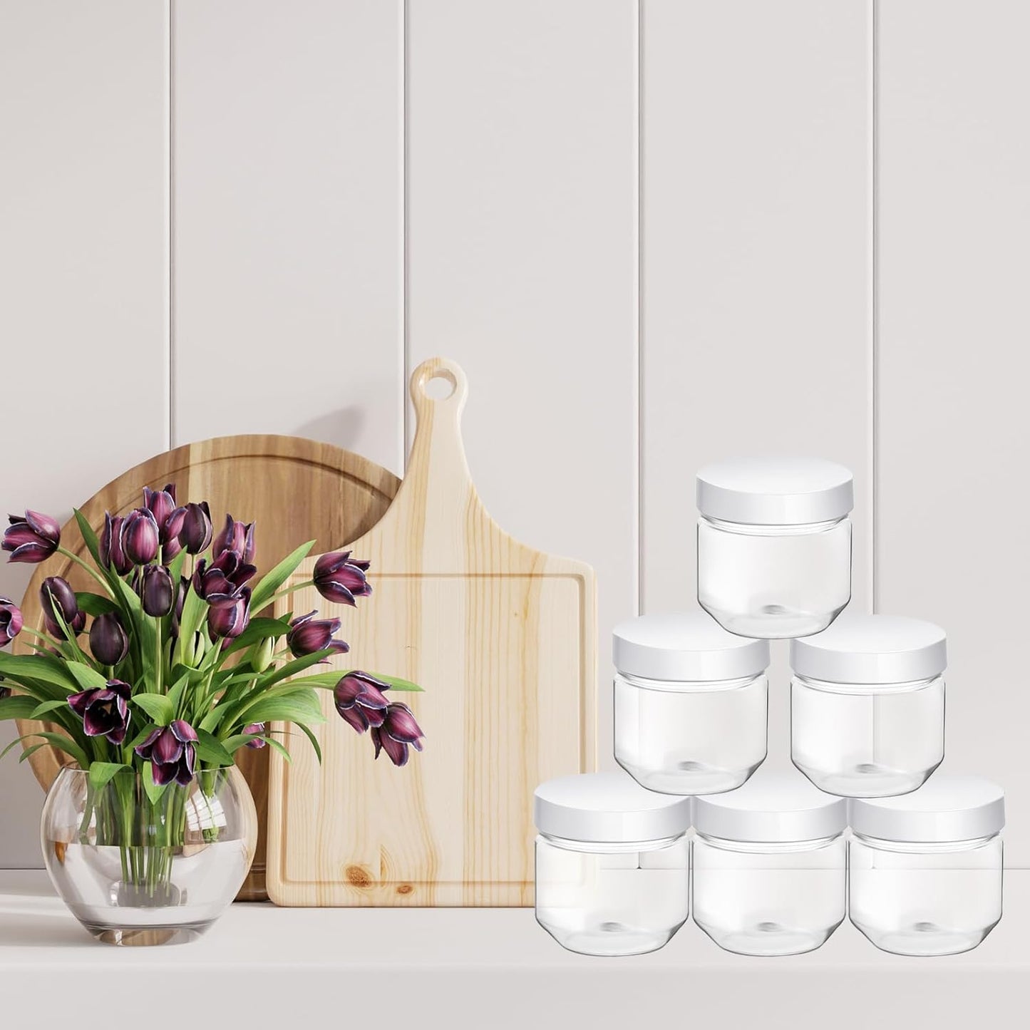 Tanlade 60 Pcs 3 oz Clear Plastic Jars with Lids Wide Mouth Mason Jars Mini Storage Containers Bulk for Herb Jelly Wedding Valentine Favors Shower Party Favors(White)