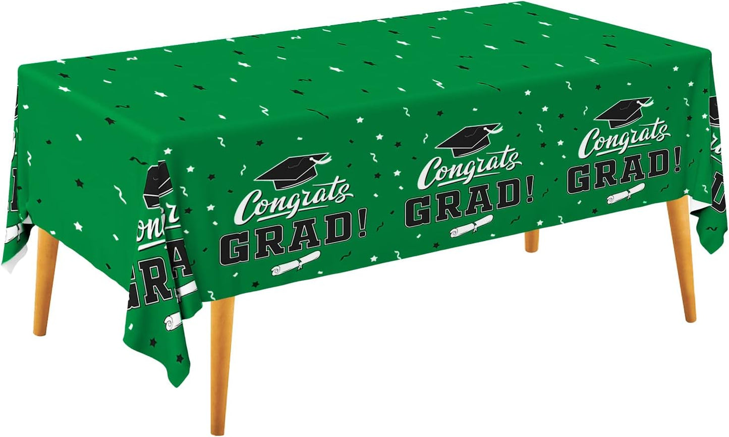 Graduation Party Decorations, Gongrats Grad Tablecover for Graduation Party Supplies, 3 pcs Green Table Cloths, 54"x108"