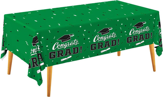Graduation Party Decorations, Gongrats Grad Tablecover for Graduation Party Supplies, 3 pcs Green Table Cloths, 54"x108"
