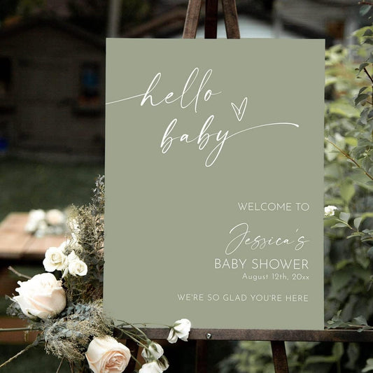 Boho Baby Shower Welcome Sign, Minimalist Baby Shower Welcome sign download, Neutral Shower Welcome poster, Sage green Baby Shower sign