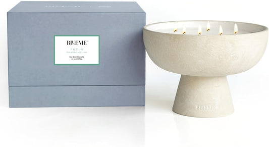 BLUEME Focus - Eucalyptus & Lime, Luxury Candle w/Essential Oils, 6 Wick, Hand-Poured Soy, Cotton Wick, Ceramic