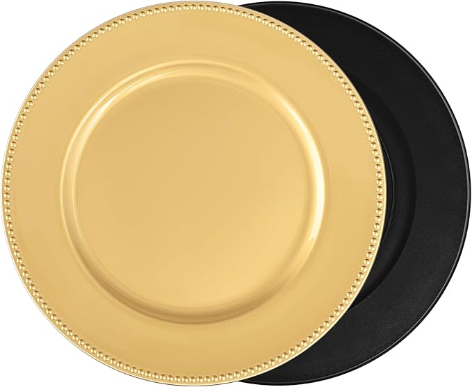 24 Pcs Gold Charger Plates Bulk, 13" Round Beaded Plate Chargers for Dinner Plates, Decorative Dinner Chargers Plastic Table Chargers for Wedding Holiday Party Baby Shower Event Decoration (Gold)