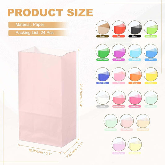 PATIKIL Party Favor Bag, 24 Pcs 5.1x3.1x9.4 Inch Medium Paper Candy Bags Gift Treat Celebration Halloween Goody Birthday Wedding Party with Stickers, Soft Pink