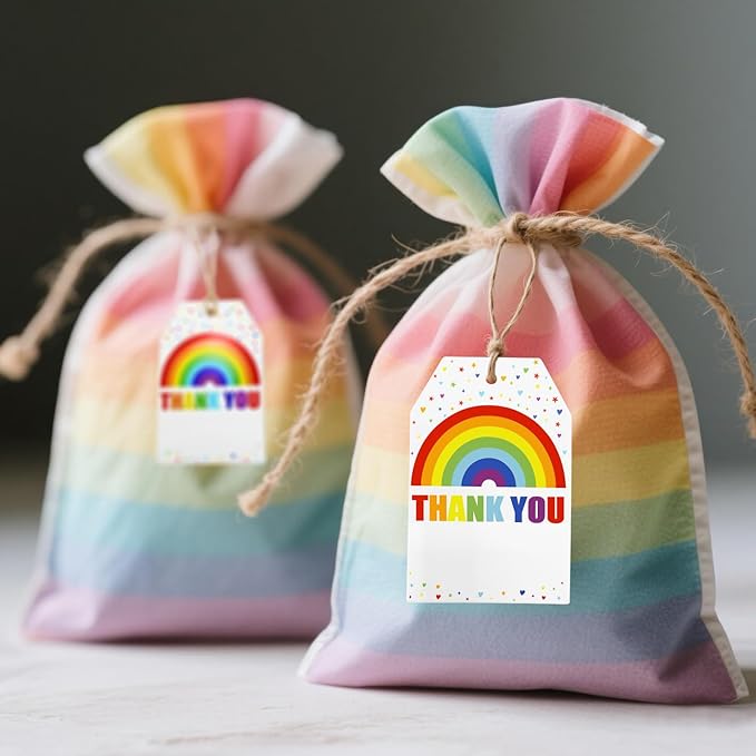 ASYEHJNR 100Pcs Rainbow Heart Gift Tags with String Large Thank You Gift Tags Presents with 65 FT Jute Twine Personalized Tags for Wedding Baby Shower Birthdays Party Gift Wrap Tags