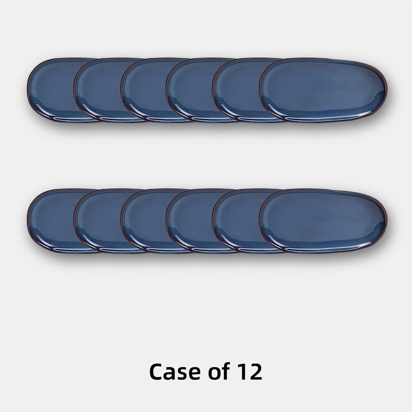 Organic Shape Restaurant Serving Tray 13” X 7", Commerical Grade Catering Stoneware Tray in Ir-regular Organic Shape, Chip & Scratch Resistant, Glossy Reactive Glaze Blue, Case of 12
