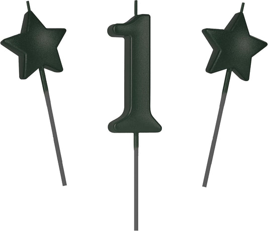 2.75in Tall Black Number 1 Birthday Candles, Glitter Happy Birthday Cake Cupcake Toppers Decoration and Celebrating for Adults/Kids Party Baking (2.75in Black Number 1)