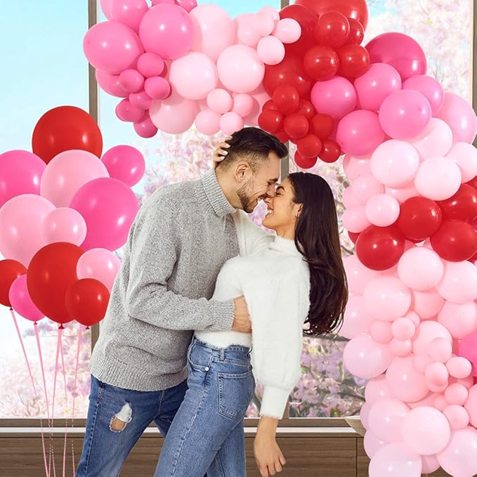 Winrayk 150Pcs Valentine's Day Balloon Garland Arch Kit Pink Red Rose Red Balloons 18" 10" 5" for Women Girls Valentine's Day Mother's Day Wedding Engagement Anniversary Party Decoration Supplies