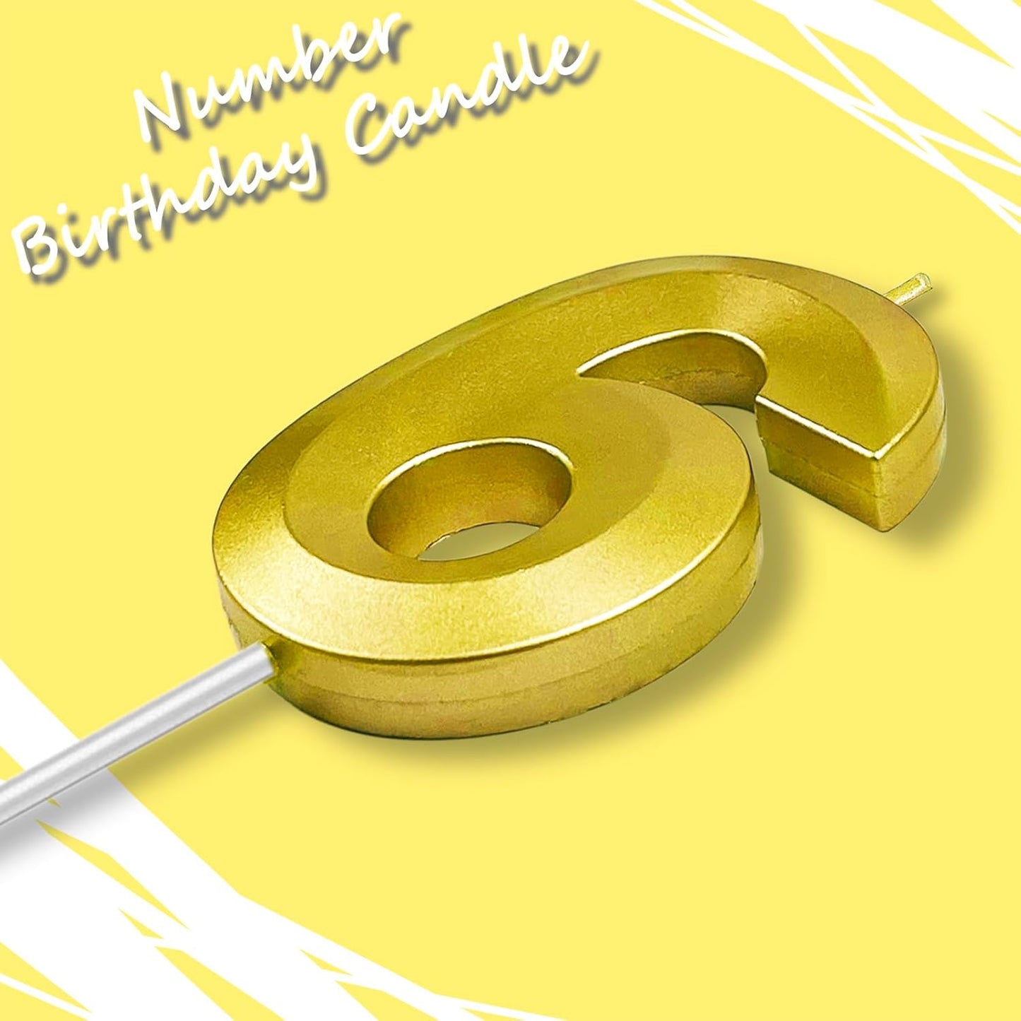 Gold Number 6 Candles, 3D Diamond 2.76 Inch Cake Topper Birthday Candles for Wedding Anniversary Cake Decorations, Happy Birthday Party Decorations