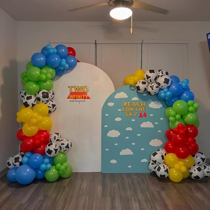 Red Blue Yellow Balloons Arch Kit, 162pcs Multi Color Cartoon Balloons with Cow Print for Carnival Circus Theme Party Fiesta Superhero Birthday Party Decorations