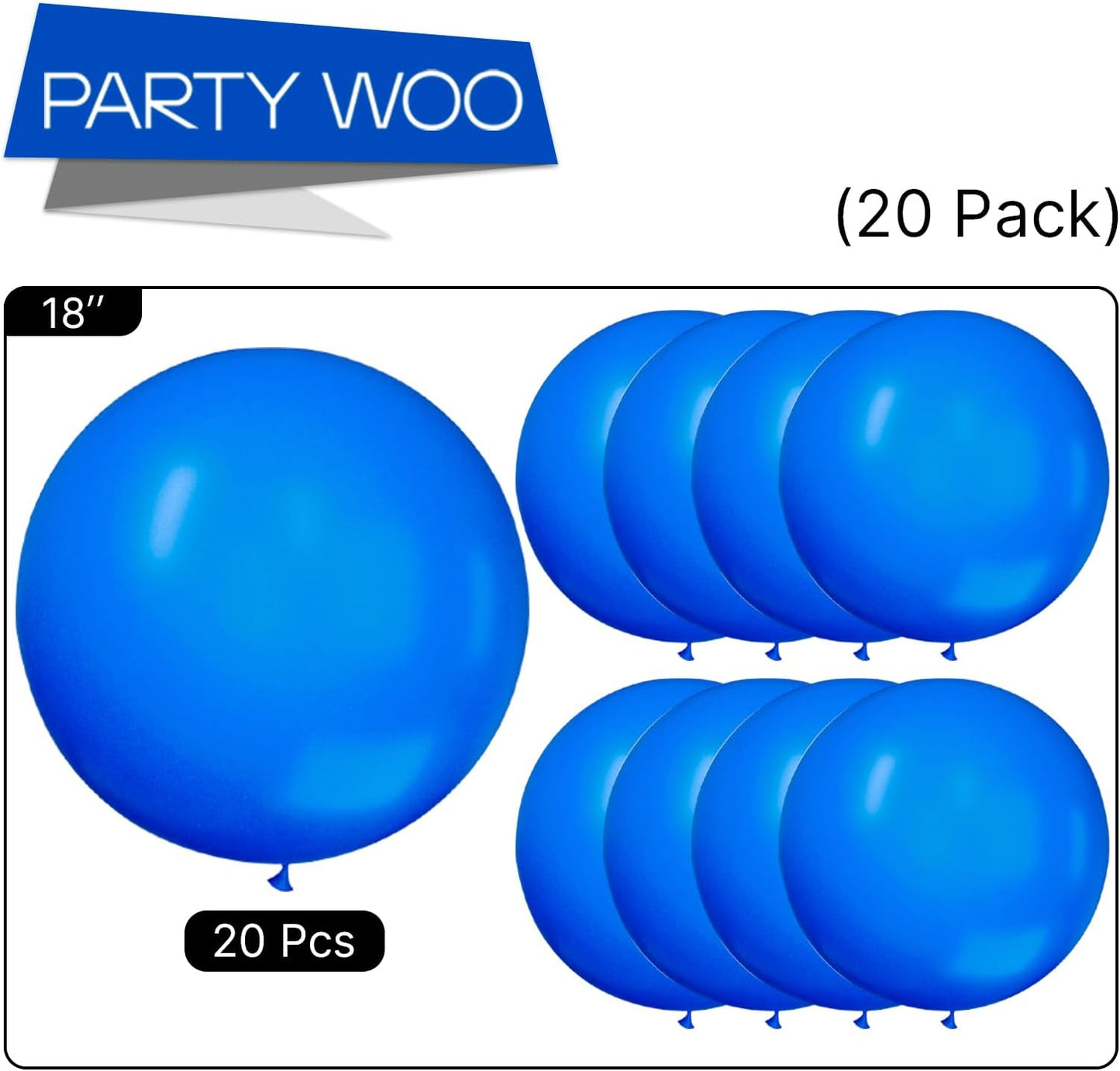 PartyWoo Royal Blue Balloons 20pcs 18 Inch Large Big Jumbo Giant Matte Dark Blue Latex Helium Balloons for Graduation Baby Shower Independence Day Gender Reveal Birthday Party Decorations Blue-Y5