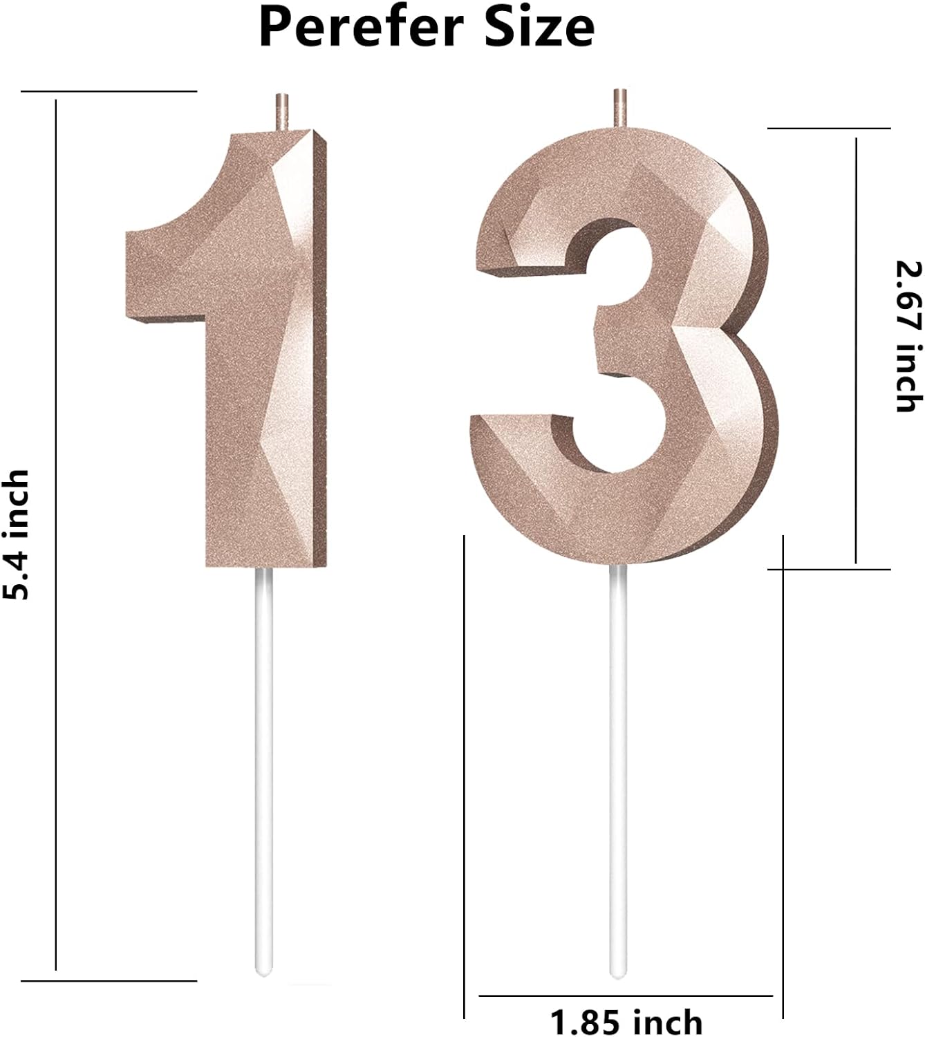 Number Birthday Candles(13 Candle Rose Gold) 3D Diamond Shape Number Happy Birthday Cake Candles for Birthday Party Wedding Decoration Reunions Theme Party