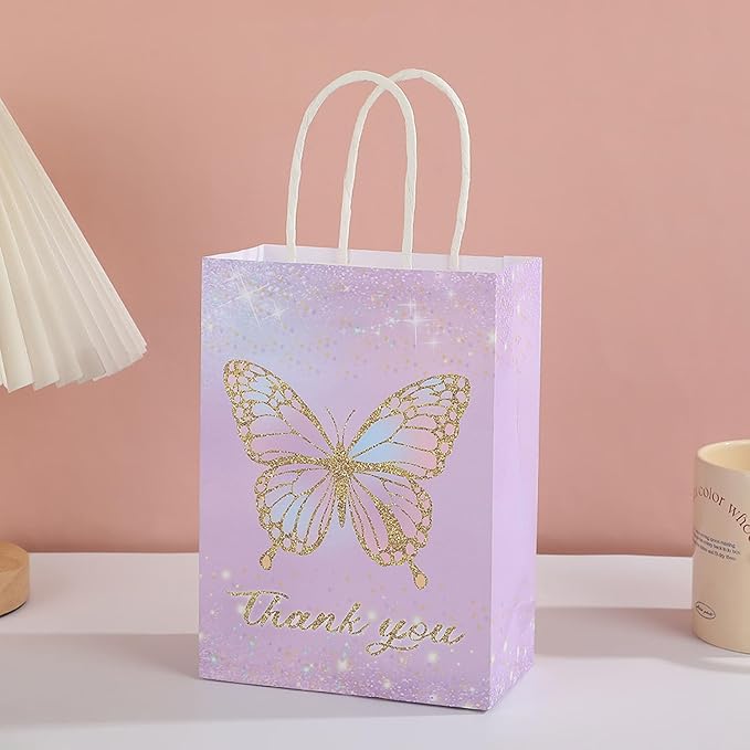 piqiya 24pcs Butterfly Birthday Goodie Bags,Party Favor Gift Bags,Colorful Gift Bag for Baby Shower, Wedding