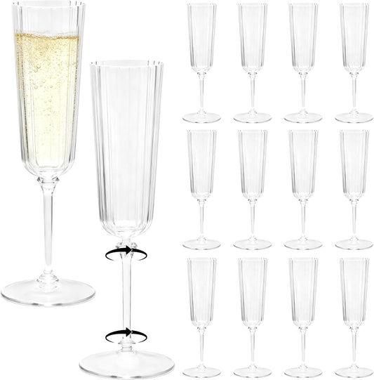 48 Pack Clear Champagne Flutes Plastic, Stripe Detachable Acrylic Champagne Glasses, Disposable Cocktail Drinking Cups, Reusable Wine Flutes, Cocktail Toasting Glasses for Wedding, Party