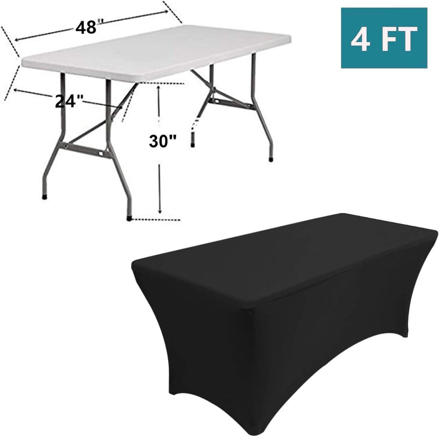RELIANCER 2 Pack Stretch Spandex Table Covers for Rectangular Tables,4FT Elastic Fitted Tablecloth,Universal Rectangular Table Cloth Protector for Outdoor Party,Wedding,Bar,Birthday,Banquet,Events