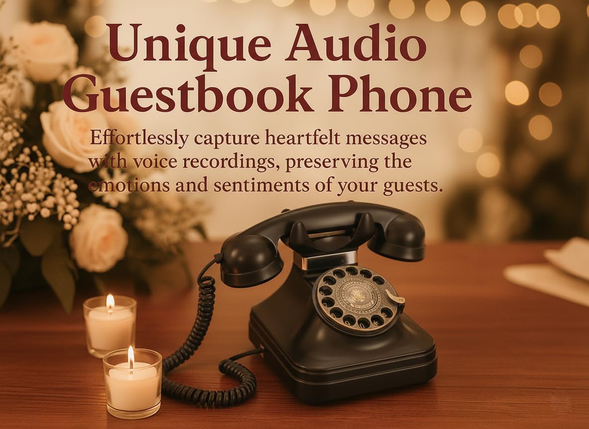 Audio Guest Book Wedding Phone, Retro Audio Phone Guestbook with Clear Voice Recording for Wedding Reception, Bridal Shower, Birthday, Baby Shower, Anniversary, Engagement (Elegant Black)
