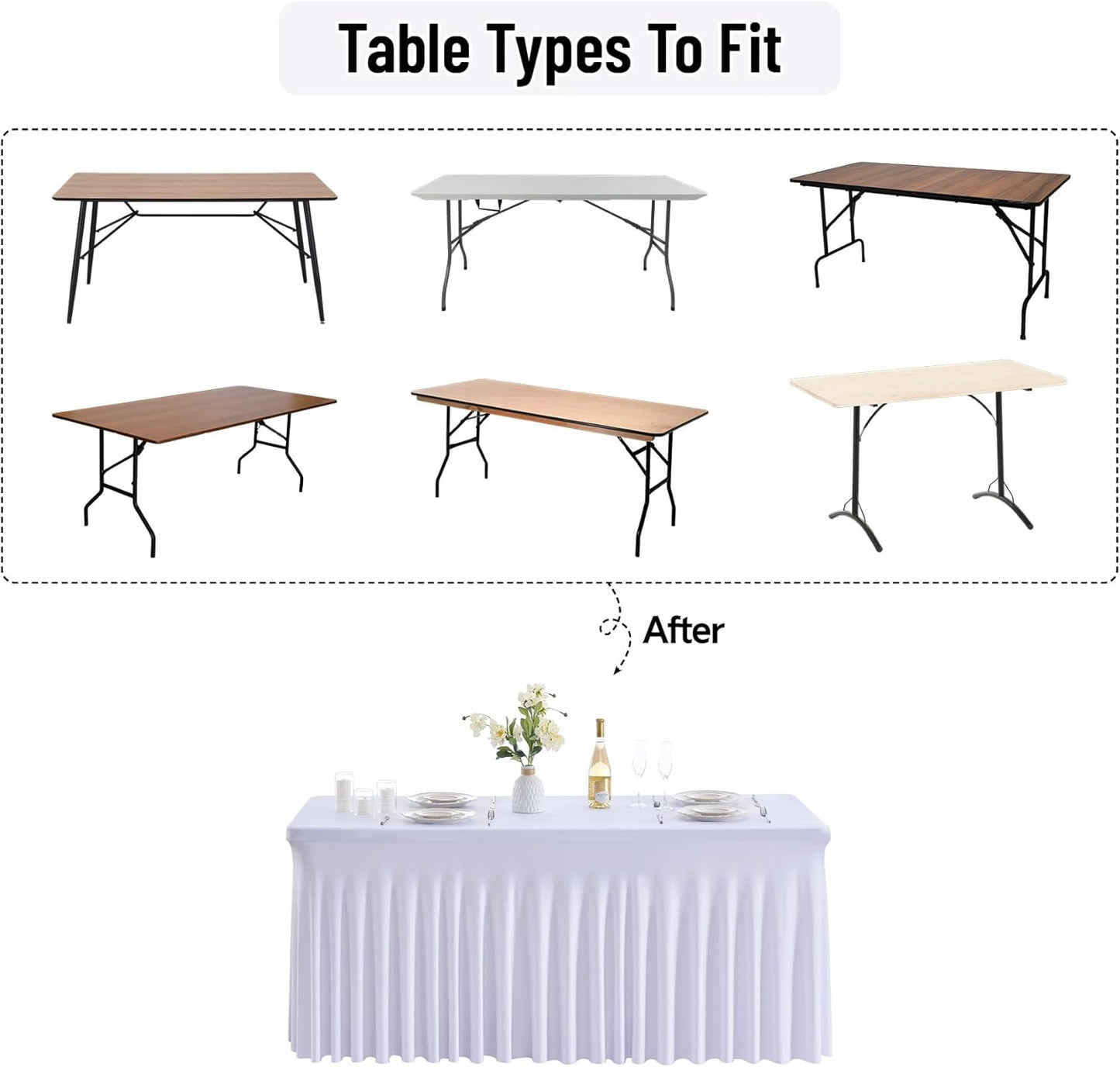 Outpain White Spandex Table Clothes for 5 Foot Rectangle Tables-4Pack 5FT Spandex Fitted Table Cover, Wrinkle Free Tablecloths with Skirt for Parties, Wedding, Birthday, Banquet, Festival