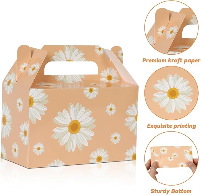 12 Pcs Daisy Flower Treat Boxes Party Supplies Hippie Daisy Flower Summer Party Favors Goodie Gift Boxes for Girls Birthday Baby Shower Wedding Decorations Retro Hippie Boho Treat Candy Box Home