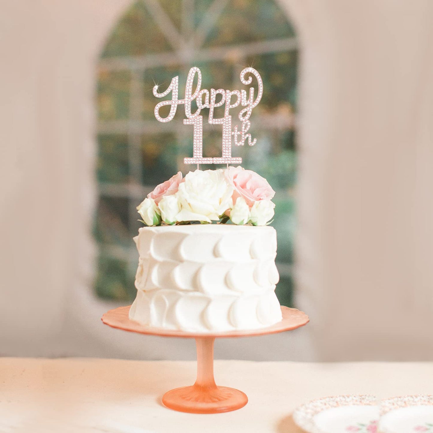 LASKYER Happy 11th Birthday Rose Gold Rhinestone Cake Topper - 11th Birthday/Anniversary,Cheers to Eleven Years Old Bday Party Metal Sparkly Centerpieces Decorations.